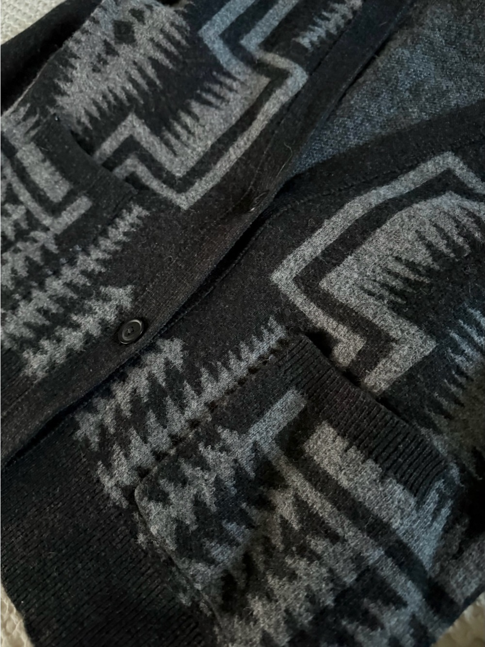 Pendleton Lambswool Southwestern Harding Cardigan Sweater Black Gray S - Picture 6 of 13